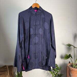 Shanghai Tang Silk Mandarin Collar Jacket Frog Closure Navy Size 44, Unisex